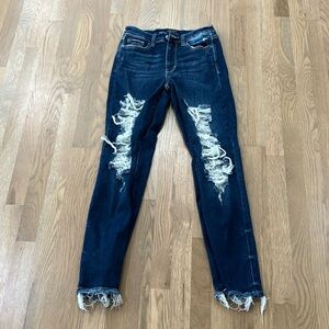 Judy Blue Women's Dark Wash Denim Distressed Cotton Straight Leg Ripped Jeans